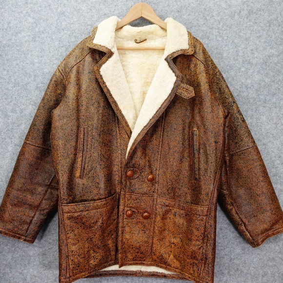 Vintage 70s Shearling Jacket Men L Sheepskin Fur Coat Barn Leather CALAFATE‎